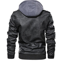 Load image into Gallery viewer, New Men's PU Leather Jackets Autumn Casual Motorcycle Jacket Biker Hooded Jackets Autumn Casual Warm Jacket Men Winter Clothing Jackets Men Black Vintage Motorcycle Jacket With Removable Hood