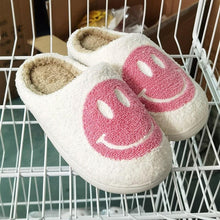 Load image into Gallery viewer, New Pink Smiley Face Slippers Women Smile Slippers Happy Face Slippers Retro Smiley Face Soft Plush Comfy Warm Slip-on Slippers Fluffy Fur Lined Mens Cute Home Sandals Winter Indoor House Slippers