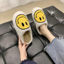Load image into Gallery viewer, New Pink Smiley Face Slippers Women Smile Slippers Happy Face Slippers Retro Smiley Face Soft Plush Comfy Warm Slip-on Slippers Fluffy Fur Lined Mens Cute Home Sandals Winter Indoor House Slippers