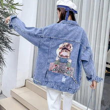 Load image into Gallery viewer, New Sizzling Women's Denim Jacket Fashionable Streetwear Letter Stylish Chic Printed Ripped Holes Jean Patchwork Jeans Female Coat