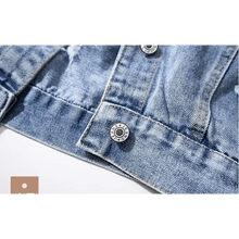 Load image into Gallery viewer, New Sizzling Women's Denim Jacket Fashionable Streetwear Letter Stylish Chic Printed Ripped Holes Jean Patchwork Jeans Female Coat