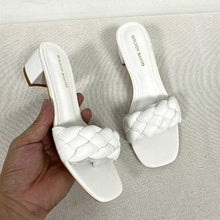 Load image into Gallery viewer, New Summer Square Heel Women Slides Weave Solid Woman Fashion Outdoor Modern Slippers Outdoor Square Open Toe Slides Cute Colorful Elegant Single Band Slip On Flat Sandals