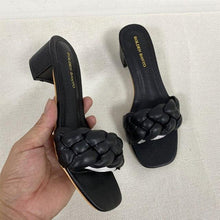 Load image into Gallery viewer, New Summer Square Heel Women Slides Weave Solid Woman Fashion Outdoor Modern Slippers Outdoor Square Open Toe Slides Cute Colorful Elegant Single Band Slip On Flat Sandals
