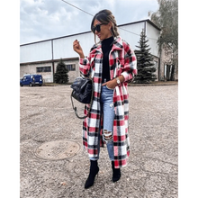 Load image into Gallery viewer, New Trendy Women's Coat Autumn Winter Long Sleeve Red Plaid Jacket Women Lapel Single Breasted Cardigan Coat Turndown Collar Women Coat