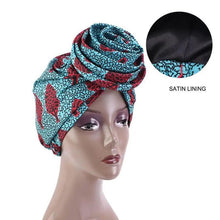 Load image into Gallery viewer, New Vintage African Print Stretch Bandana Head Wrap Long Scarf satin Floral Women Party Turban Headwear Cap Hair Accessories