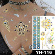 Load image into Gallery viewer, New Waterproof Temporary Tattoo Sticker Golden Silver Flower Jewelry Flash Fashion Different Design Tattoos For Womens