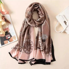 Load image into Gallery viewer, New Women Autumn Winter Fashion Silk Scarf Shawl Beach Headband Female Casual Wear Beach Friendly Spring Silk Scarf Flower Print Silk Scarves Shawls and Wraps Long Size Beach Stoles