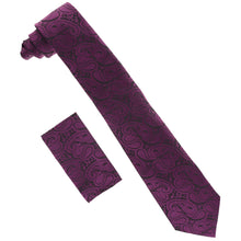 Load image into Gallery viewer, Vittorio Farina Solid Satin Paisley Necktie & Pocket Square