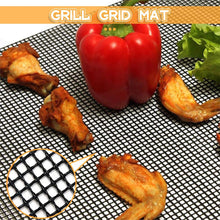 Load image into Gallery viewer, Non-stick Barbecue Mesh Mat Reusable Heat Resistance BBQ Baking Net Pad Kitchen Cooking BBQ Mat Liner Accessories Outdoor BBQ Tool Non Stick BBQ Grill Mats Reusable BBQ Grilling Sheets Silicone Brush Easy to Clean BBQ Accessories
