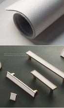 Load image into Gallery viewer, Nordic Luxury Drawer Knob Gold Wardrobe Cupboard Cabinet Handle Kitchen Door Pulls White Genuine Leather Furniture Knob Hardware Hole Center Modern Luxury Tree Bark Speckle Texture Cabinet Pull Hardware for Bedroom Kitchen