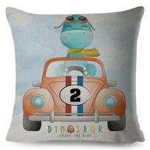Load image into Gallery viewer, Nordic Style Pillow Cover Cute Cartoon Animal Drive Dinosaur Car Polyester Cotton Cushion Cover For Sofa Home Kids Room Throw Pillow Case Cover Dinosaur Cartoon Gray Soft Pillow Case For Decorative Bedroom Livingroom Sofa Farm House Cushion Covers