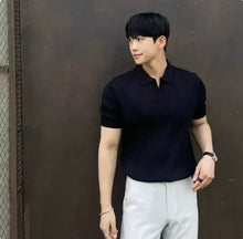 Load image into Gallery viewer, Boys Men's Slim Fit Striped Polo – Korean Style Short Sleeve Knit - # BOAA13510025