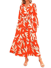 Load image into Gallery viewer, PRETTYGARDEN Womens Fall Long Sleeve Wrap V Neck Ruffle Floral Maxi Dress Casual Tie Waist Boho Chiffon Flowy Long Dresses XX-Large F-orange White - # GIAA231710002