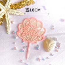 Load image into Gallery viewer, Ocean Acrylic Cake Toppers Topper Happy Birthday Cake Picks DIY Cake Insert Topper Cup Cake Toothpick Party Wedding Birthday Cake Decoration Decorating Card Birthday Shell Cake Topper DIY Wedding Party Gift Cupcake Insert Card