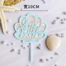 Load image into Gallery viewer, Ocean Acrylic Cake Toppers Topper Happy Birthday Cake Picks DIY Cake Insert Topper Cup Cake Toothpick Party Wedding Birthday Cake Decoration Decorating Card Birthday Shell Cake Topper DIY Wedding Party Gift Cupcake Insert Card