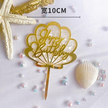 Load image into Gallery viewer, Ocean Acrylic Cake Toppers Topper Happy Birthday Cake Picks DIY Cake Insert Topper Cup Cake Toothpick Party Wedding Birthday Cake Decoration Decorating Card Birthday Shell Cake Topper DIY Wedding Party Gift Cupcake Insert Card