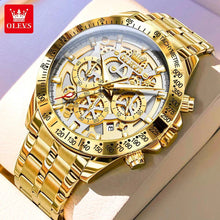 Load image into Gallery viewer, OLEVS Lxuxry Brand Gold Men's Watches Full Skeleton Stainless steel Chronograph Wristwatch Waterproof Luminous Quartz Watch Men