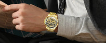 Load image into Gallery viewer, OLEVS Lxuxry Brand Gold Men's Watches Full Skeleton Stainless steel Chronograph Wristwatch Waterproof Luminous Quartz Watch Men