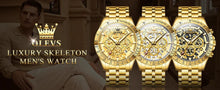 Load image into Gallery viewer, OLEVS Lxuxry Brand Gold Men's Watches Full Skeleton Stainless steel Chronograph Wristwatch Waterproof Luminous Quartz Watch Men