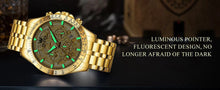 Load image into Gallery viewer, OLEVS Lxuxry Brand Gold Men's Watches Full Skeleton Stainless steel Chronograph Wristwatch Waterproof Luminous Quartz Watch Men