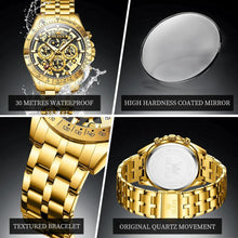 Load image into Gallery viewer, OLEVS Lxuxry Brand Gold Men's Watches Full Skeleton Stainless steel Chronograph Wristwatch Waterproof Luminous Quartz Watch Men