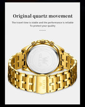 Load image into Gallery viewer, OLEVS Lxuxry Brand Gold Men's Watches Full Skeleton Stainless steel Chronograph Wristwatch Waterproof Luminous Quartz Watch Men