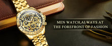 Load image into Gallery viewer, OLEVS Lxuxry Brand Gold Men's Watches Full Skeleton Stainless steel Chronograph Wristwatch Waterproof Luminous Quartz Watch Men