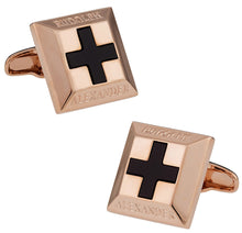 Load image into Gallery viewer, Onyx Cross Rose Gold Cufflinks