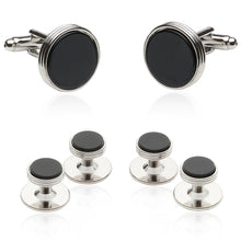 Load image into Gallery viewer, Onyx Silver Tuxedo Cufflinks & Studs for Men