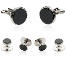 Load image into Gallery viewer, Onyx Silver Tuxedo Cufflinks & Studs for Men