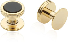Load image into Gallery viewer, Onyx Studs in Gold Tone