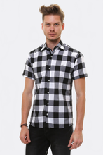 Load image into Gallery viewer, Checked Short Sleeve White-Black Men Shirt - Wessi