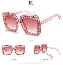 Load image into Gallery viewer, Oversized Sunglasses Square Diamond Sunglasses Women Retro Sunglasses Luxury & Diamond Square Shape Sunglasses For Women Branded Attractive Any Size Crystal Sun Glasses For Ladies Gradient Classic Mirror & Decent Shades