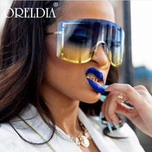 Load image into Gallery viewer, Oversized Women Blue & Yellow Gradient Sunglasses Fashionable Rimless In Metal For Female New Shades Personality Eyewear