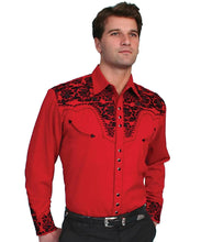 Load image into Gallery viewer, Scully Floral Tooled Embroidery - Men's Western Shirt (Red/Black)