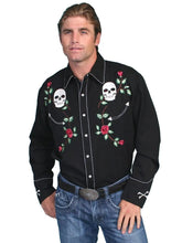 Load image into Gallery viewer, Scully Skull and Rose Embroidery - Mens Western Shirt