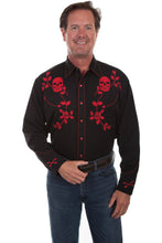 Load image into Gallery viewer, Scully Skull and Rose Embroidery - Mens Western Shirt