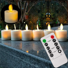 Load image into Gallery viewer, Pack of 6 or 12 Remote or Not Remote Flameless Battery Candles Realistic and Bright Flickering Bulb Battery Operated Flameless LED Tea Light Ideal for Parties Weddings Birthdays Hollween Gift Realistic and Bright Flickering Fake Dancing Flame Tea lights