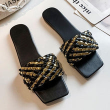 Load image into Gallery viewer, Party Luxury Ladies Slippers Charm Design Open-Toe Beach Flat Sandals Casual Flip Flops Women Shoes Flat Sandals Slip On Slide Sandals Leather Strap Flat Sandals
