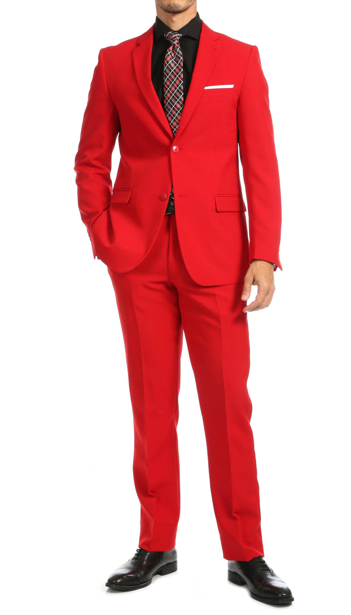 PAUL LORENZO MENS RED SLIM FIT 2 PIECE SUIT