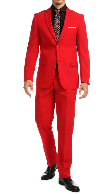 PAUL LORENZO MENS RED SLIM FIT 2 PIECE SUIT