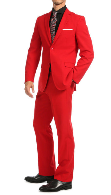 PAUL LORENZO MENS RED SLIM FIT 2 PIECE SUIT