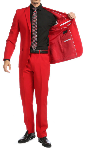 PAUL LORENZO MENS RED SLIM FIT 2 PIECE SUIT