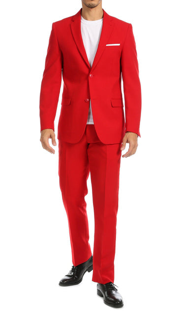 PAUL LORENZO MENS RED SLIM FIT 2 PIECE SUIT