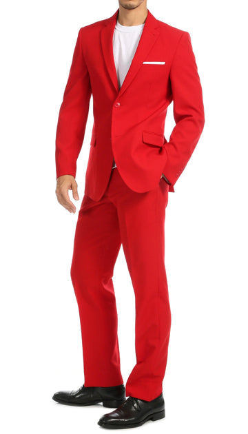 PAUL LORENZO MENS RED SLIM FIT 2 PIECE SUIT