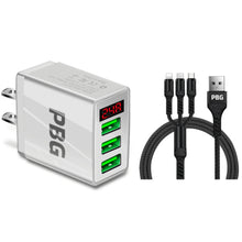 Load image into Gallery viewer, PBG 3 port LED Display Wall Charger and 3 in 1 Cable Bundle Black