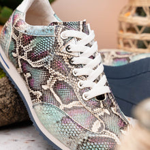 Load image into Gallery viewer, 65-215-BLU PERI Python Embossed Italian Calfskin Sneakers, Marine Blue