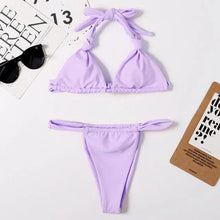 Load image into Gallery viewer, Pink Woman Summer Swimsuit Mini Lace Up Adjustable Bikinis Set Beachwear Top Swimwear Women Swimming Wear Colorful Beach Bathing Suit