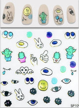 Load image into Gallery viewer, Plant Laser Abstract Lady Face Nail Decals Sliders Paper Art Decor Gel Polish Sticker Manicure Foils 3D Rhinestone Sticker Fun Nail Art Stickers Decal 3D Self-Adhesive Abstract Face Curve Graffiti Nail Design for Acrylic Nail Supplies