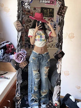 Load image into Gallery viewer, Plus Size American High Street Wide Leg Ripped Denim Women's Summer Retro High Waist Straight-leg Loose Mop Pants Pants